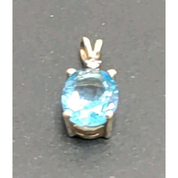 Estate Jewelry - 14 K Yellow Gold Blue Topaz & Diamond Pendant 16.7 MM X 6.4 MM